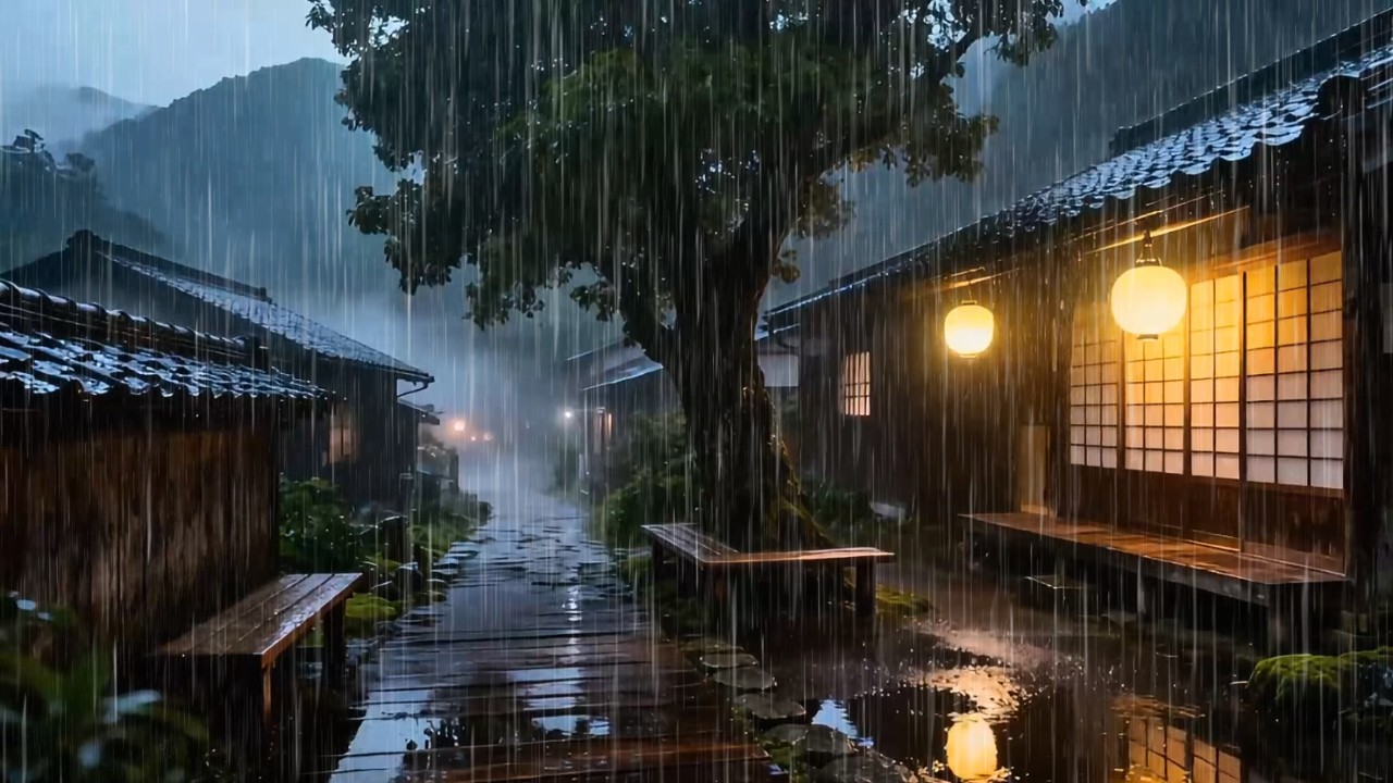 Heavy Rain in the Village, Remote Foggy Mountain Path for Deep Sleep | Dark Night Rain Sounds