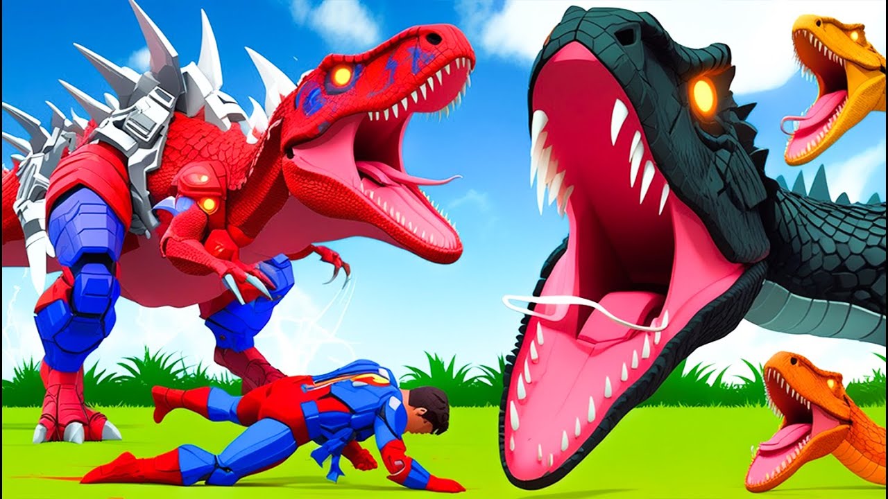 Pro 8 Team Squad T-Rex vs All Dinosaurs Fighting in Bridge Jurassic World Evolution 3