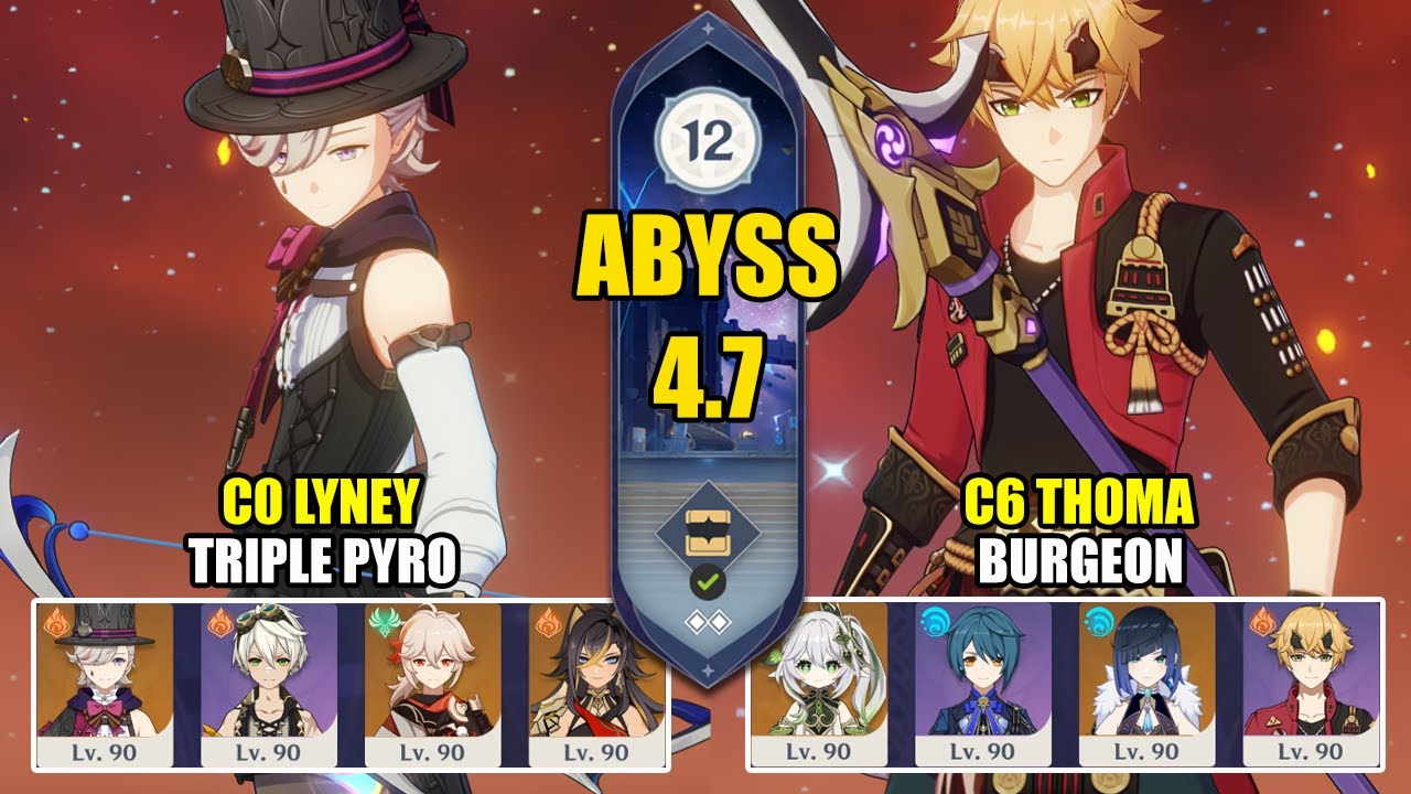 C0 Lyney Triple Pyro & C6 Thoma Burgeon | Spiral Abyss 4.7 | Genshin Impact 【原神】