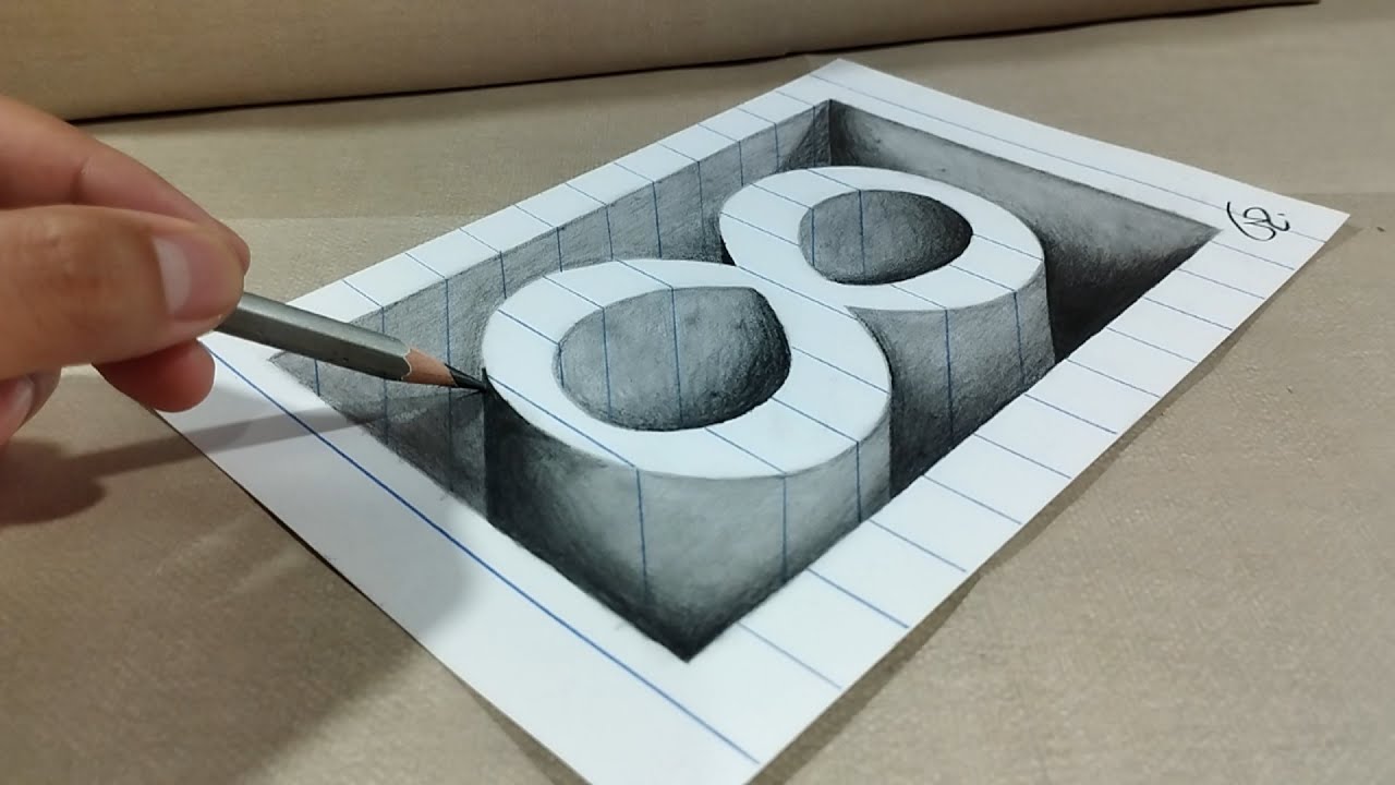Desenhos 3D 🔥 Como desenhar N&Uacute;MERO 8 3D, ilus&atilde;o de &oacute;tica 3D
