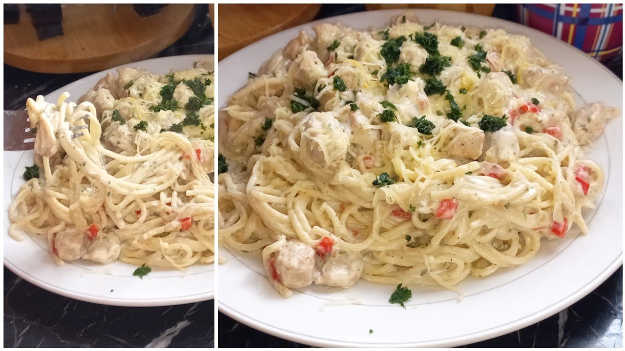 سباغيتي بالصلصة البيضاء بنيينة😋بطريقة سهلة يحماق عليها الصغير والكبير غادي تولي معتمدة عندك جربيها😍🤗