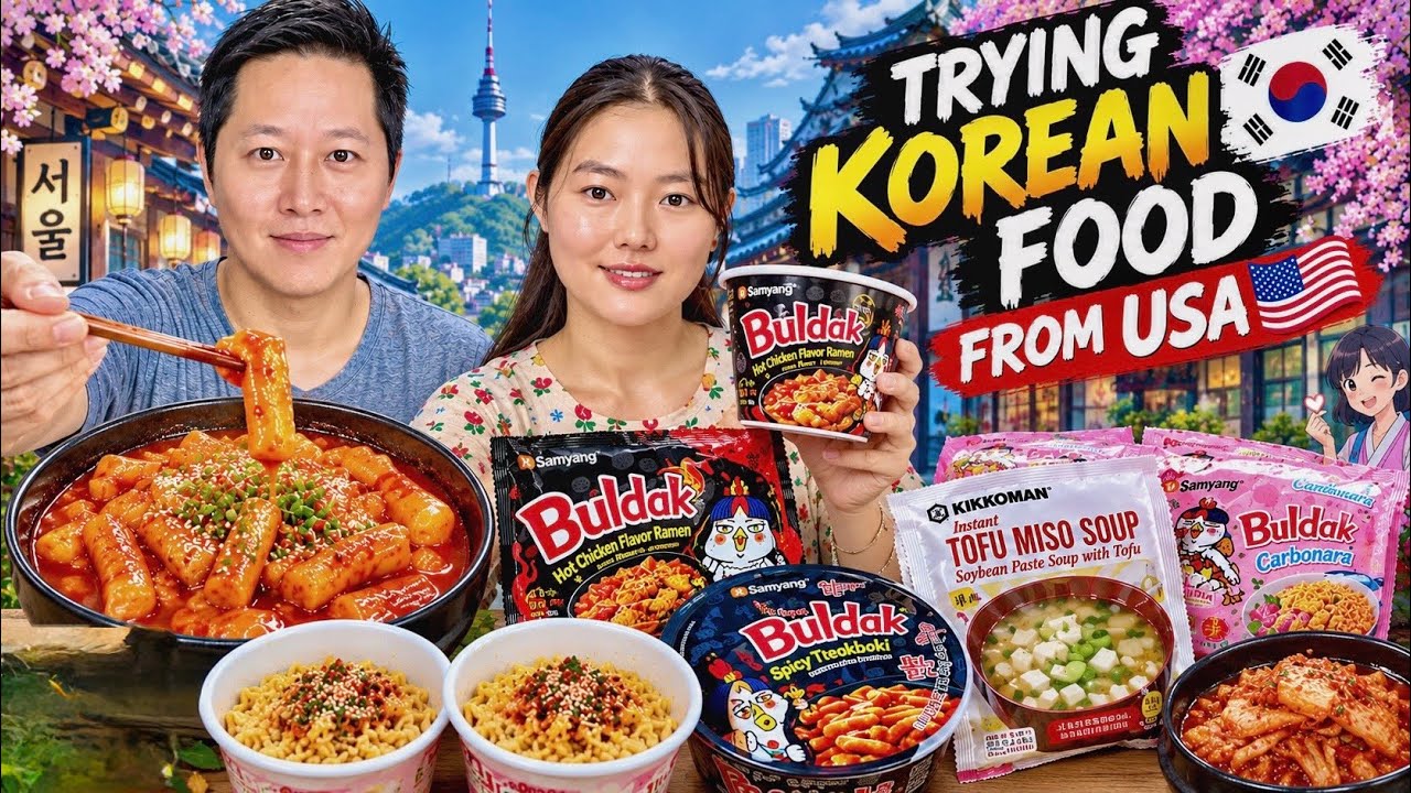 Pr&oacute;buję i oceniam koreańskie🇰🇷Buldak Instant Food po raz pierwszy! 🌶️ Makaron z serem Tteokbokki Mukbang
