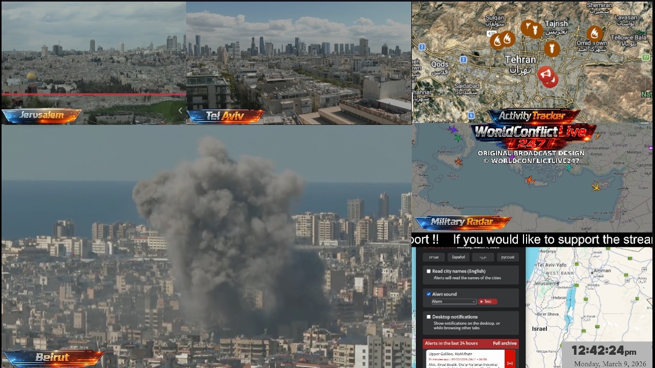 🚨 LIVE: Middle East War Escalates — Missile Alerts, Military Radar & Live Cameras