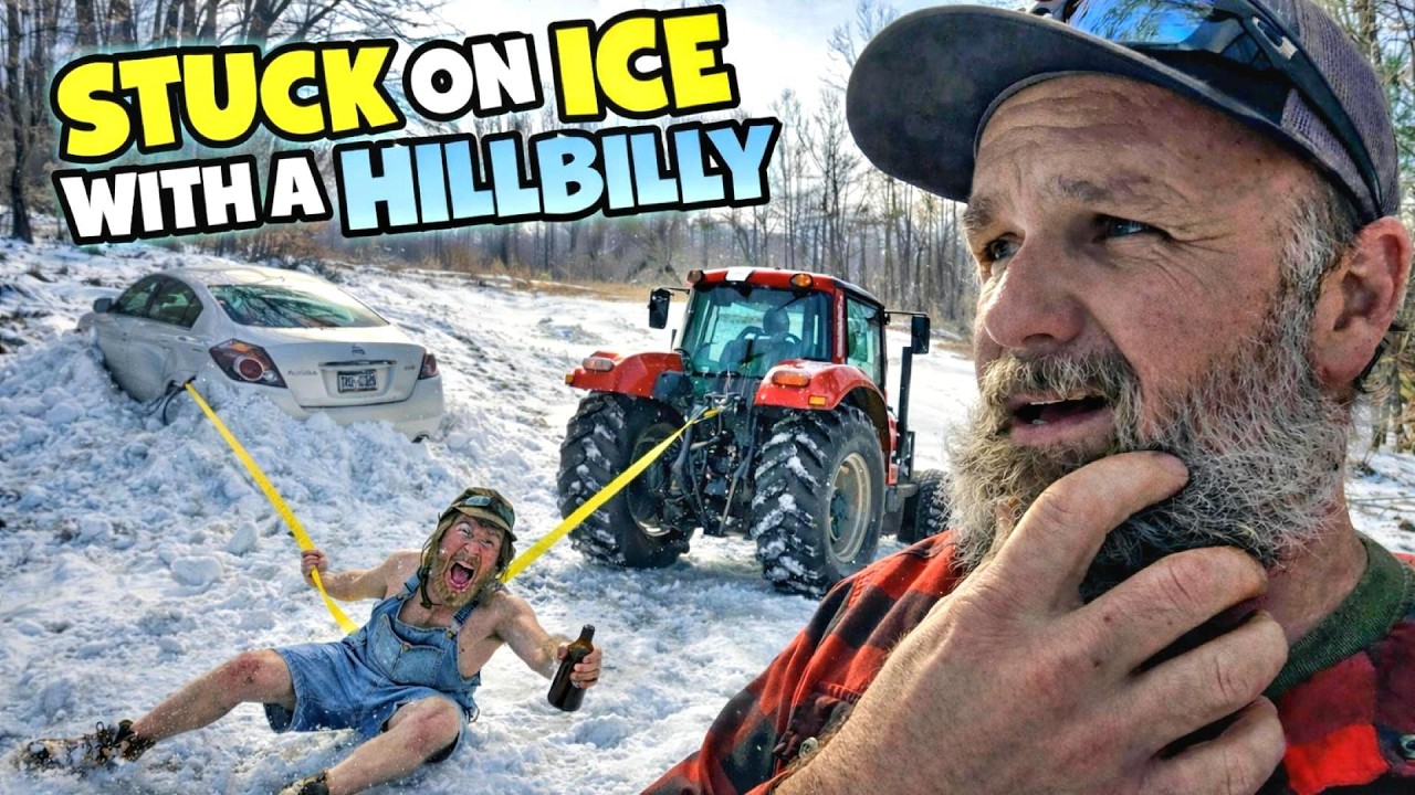Hillbillies on ICE! 4 Bald Tires, Ice, and a Tractor | You Can’t Make This Up!