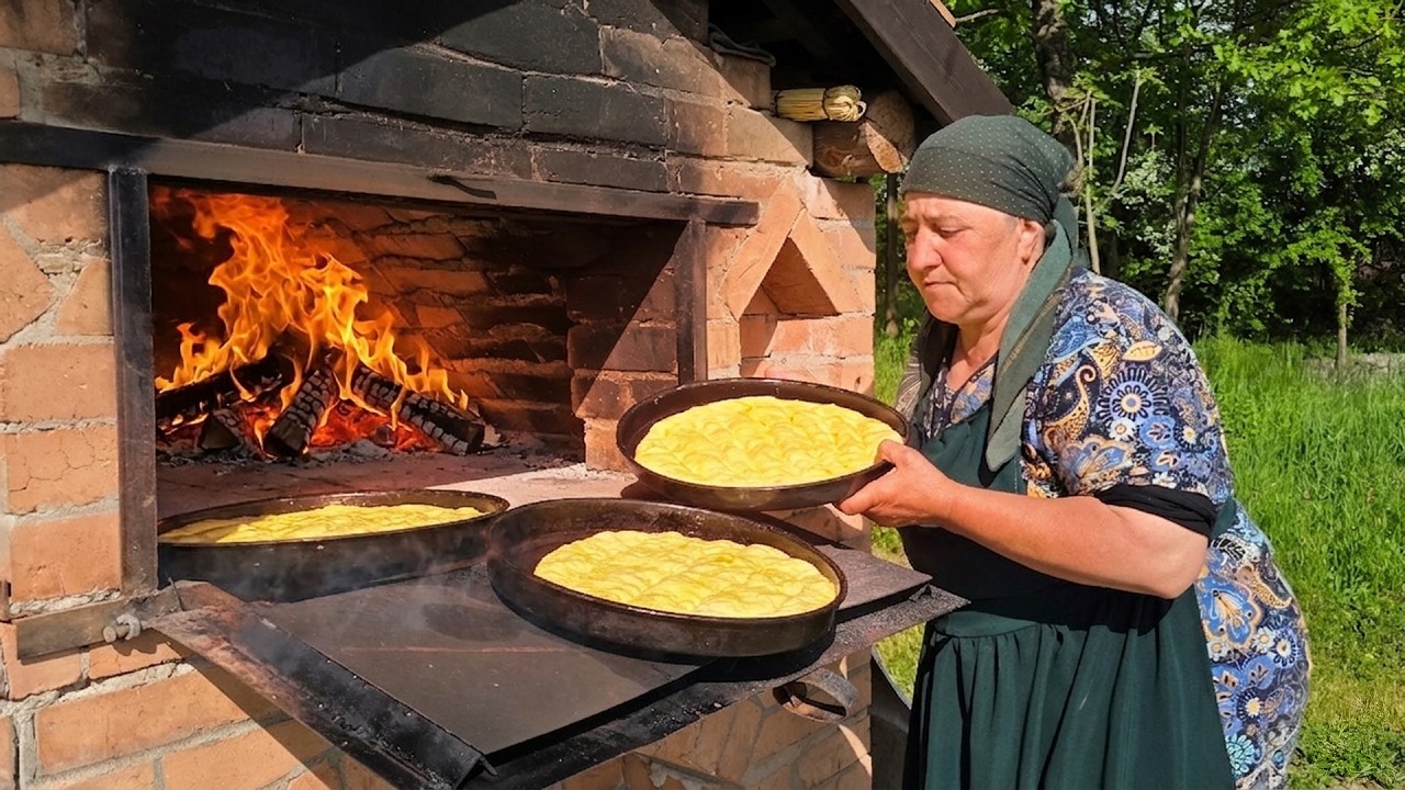 Grandma Naila's Traditional Brick Oven Feast: Baking Golden Pastries & Crispy Chicken