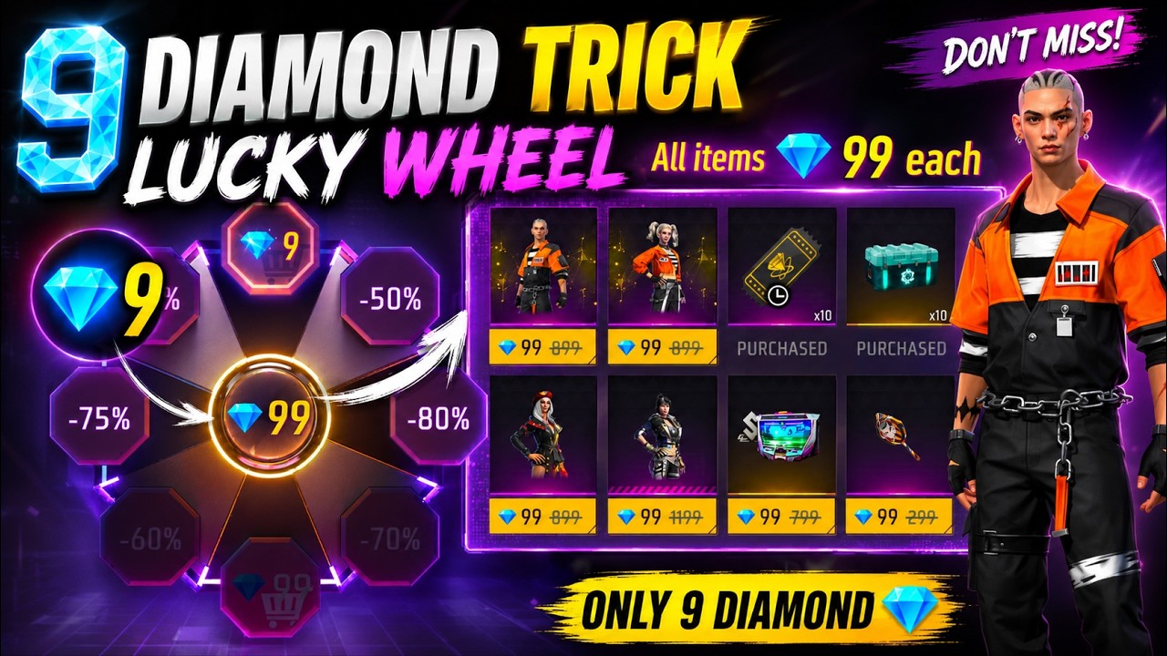 9 Diamond Trick Lucky Wheel Event Today | Lucky Wheel Event Free Fire | FF New Discount Event 