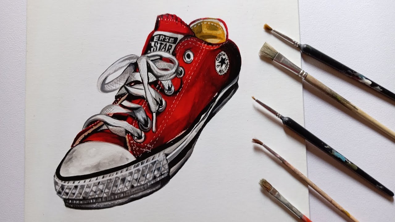 Pintura semi realista 🖌️de un tenis converse 👟 con acrílicos🎨 #painting #realistic #acrylicpainting 
