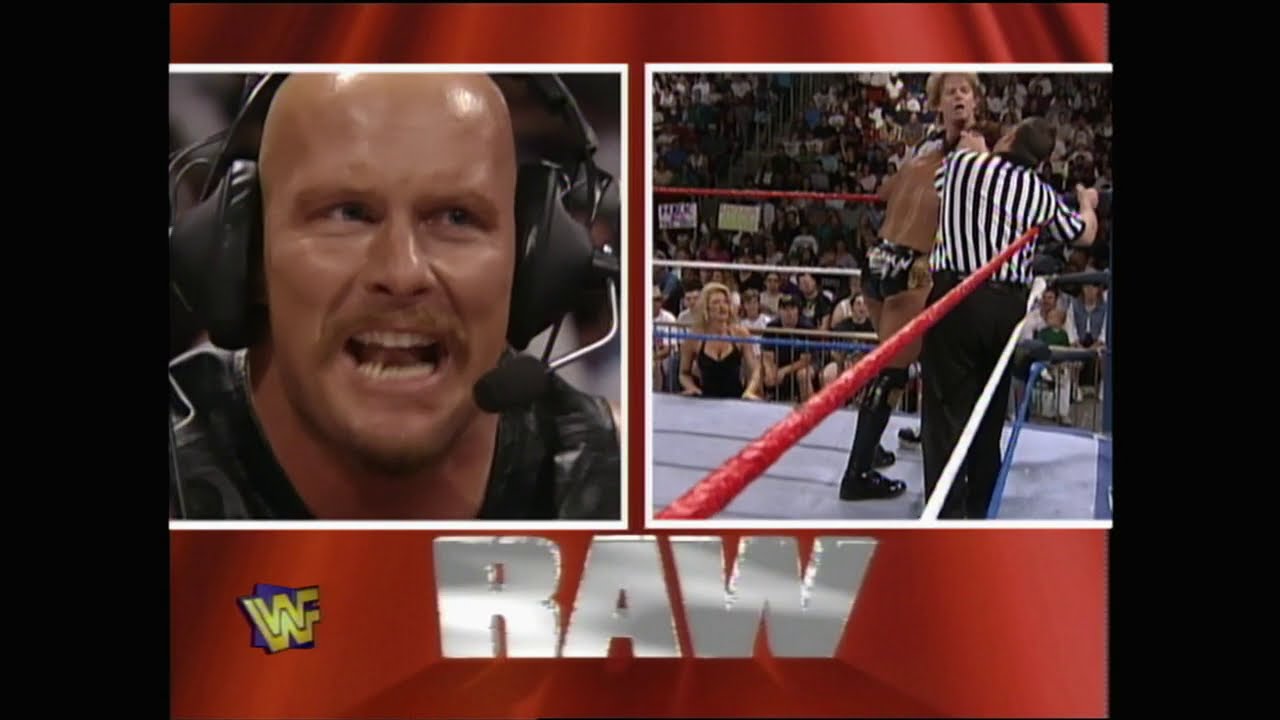 Stone Cold Steve Austin joins commentary for Marc Mero Match. Austin & King mock Jake the Snake (WWF