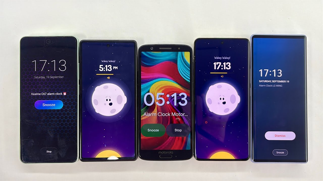 Motorola Moto 1S + Google Pixel 6 + Realme 12 Pro + LG Wing + Blackview 8 Alarm Clock & Timer 