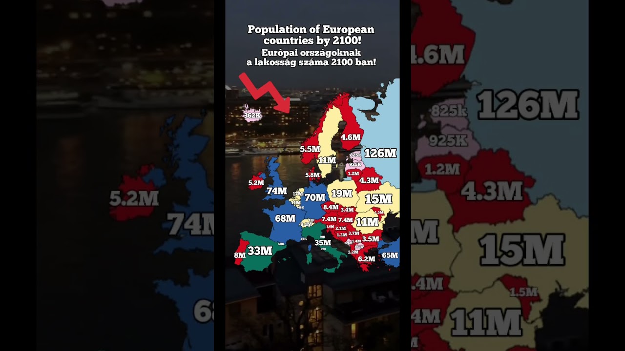 Population of European countries by 2100! #europe #hungary #map #zempl&eacute;n #shorts