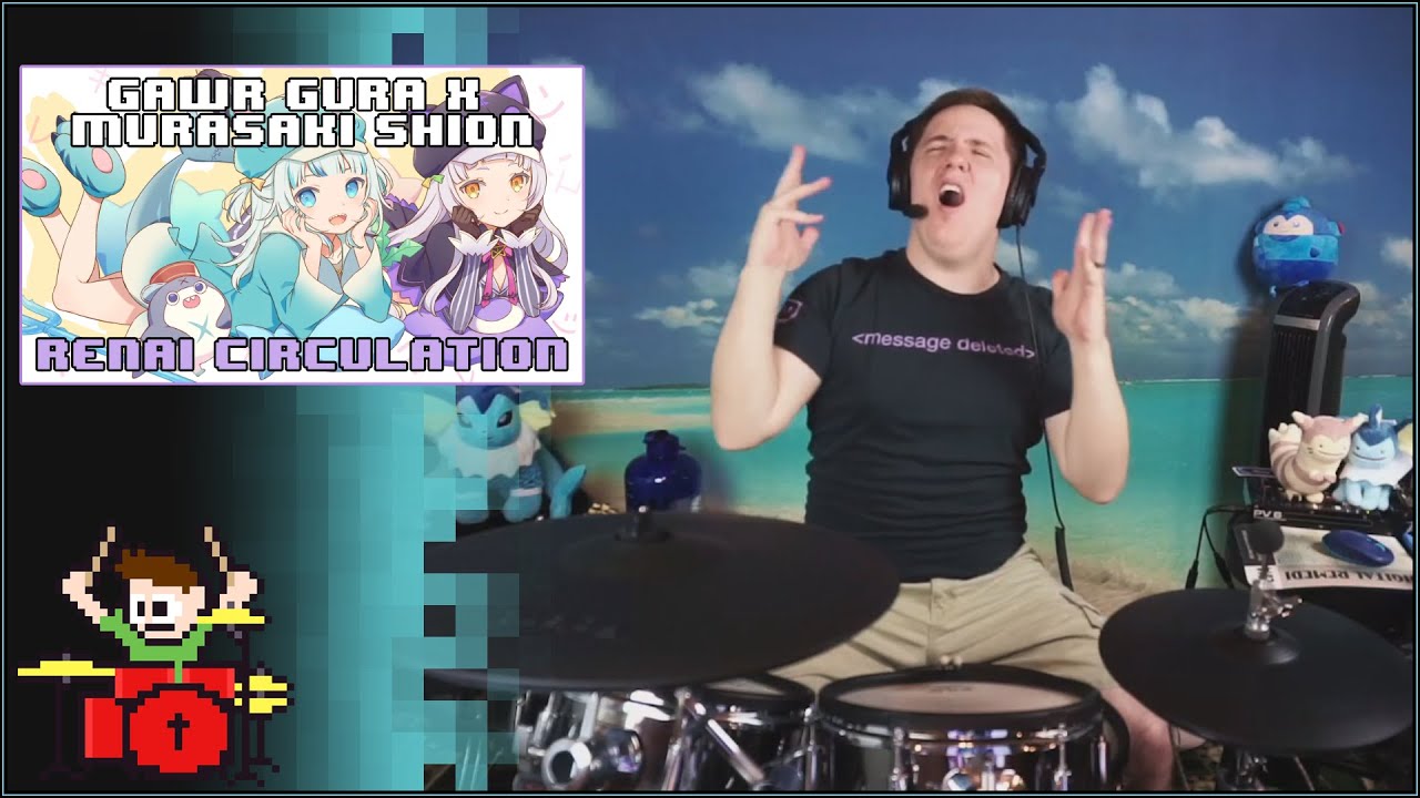 Renai Circulation Covered By Gawr Gura x Murasaki Shion On Drums!