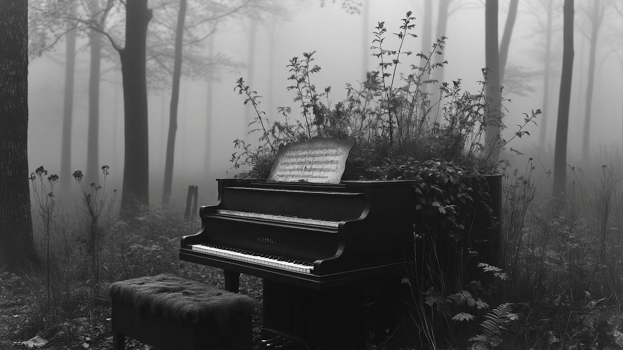 Forest Piano | Ambient Noir Jazz • 3 Hours BGM • Black & White Overgrowth