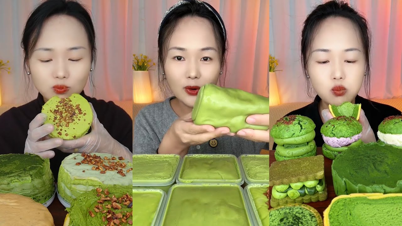 asmr mukbang - matcha flavour dessert party eating