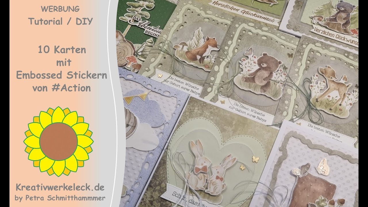 10 Glückwunschkarten zur Geburt mit Embossed Stickern von ACTION - DIY / Tutorial -  Babykarten