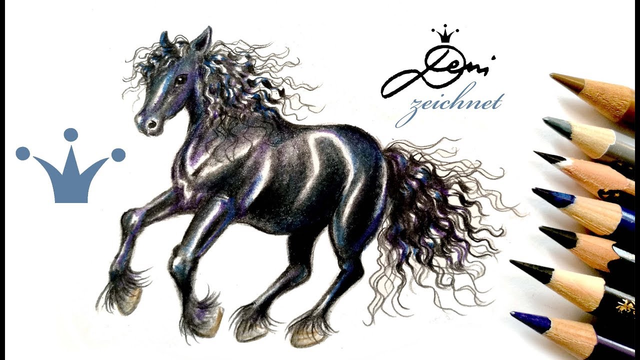 Friesen zeichnen 🐎  Schwarzes Pferd malen 🐎 How to Draw a Black Horse 🐎