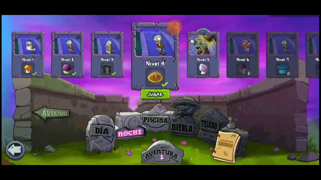 Jugando la Aventura 2 pasando los nvls 4,5,6,7 y 8 Plantas vs Zombies 