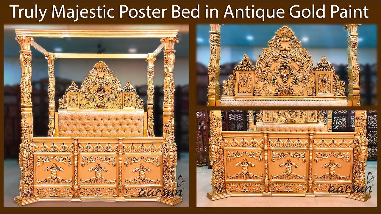 #427 Majestic Poster Bed in Antique Gold | Luxury Furniture Designs & Home Décor by Aarsun
