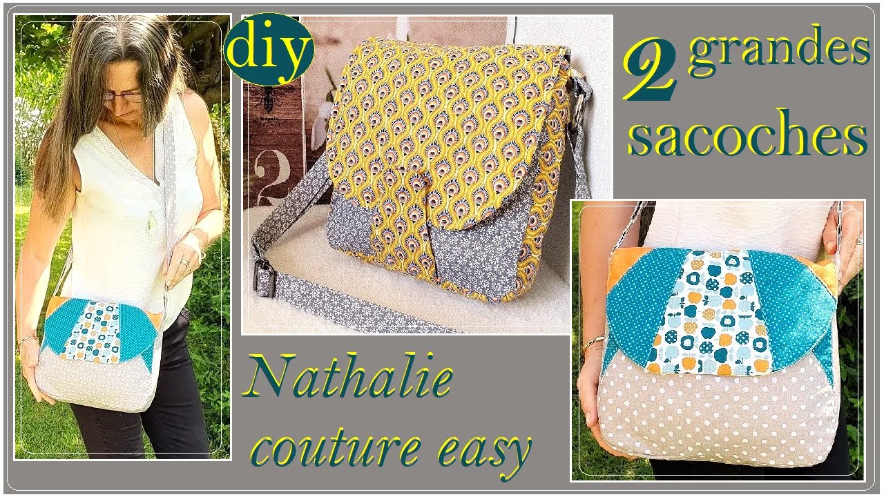 DIY couture pour ces deux jolie et grande besaces et leurs patrons PDF offerts Nathalie couture easy