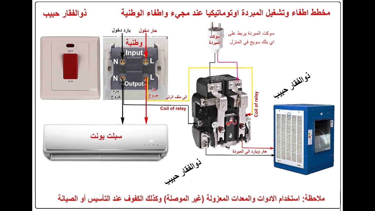 مخطط اطفاء وتشغيل المبردة اوتوماتيكيا عند مجيء واطفاء الوطنية