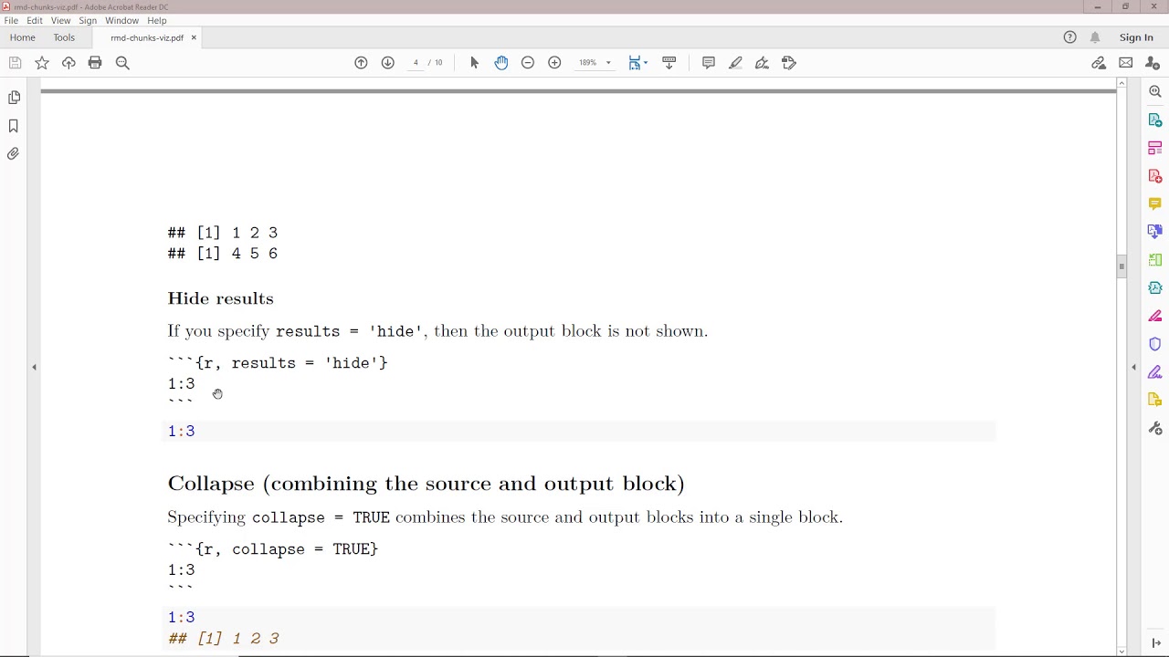 Visual output of code chunk options in R Markdown