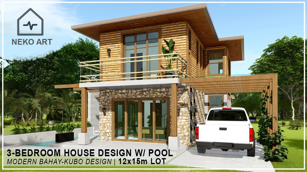EP- 61 | 3 BEDROOM 2 STOREY NATIVE HOUSE with POOL (12 x15m lot ) | Modern Bahay Kubo House Design