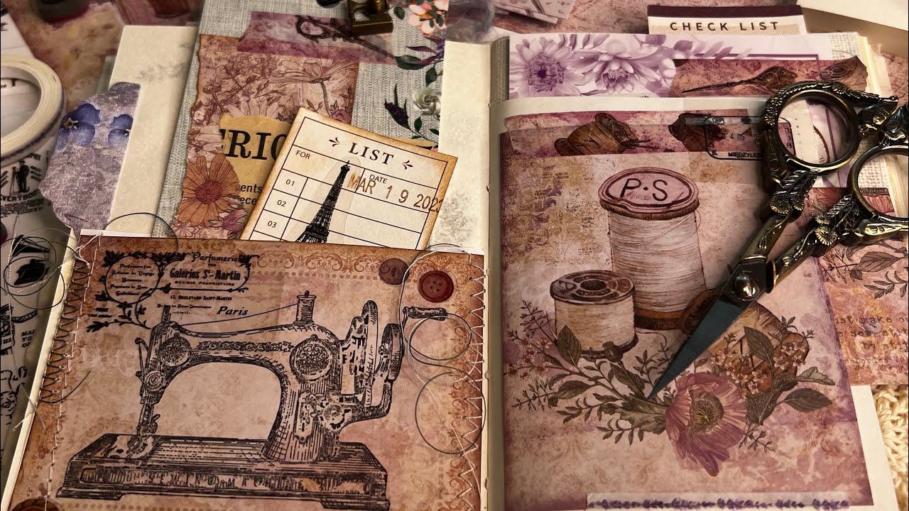 Vintage sewing journal box & journal layout / Your creative studio unboxing