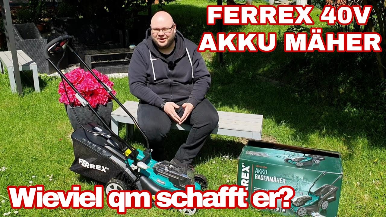 Ferrex 40V Akku Rasenmäher im Test Review Aldi Mäher mit 34cm Schnittbeite Wieviel qm schafft er?