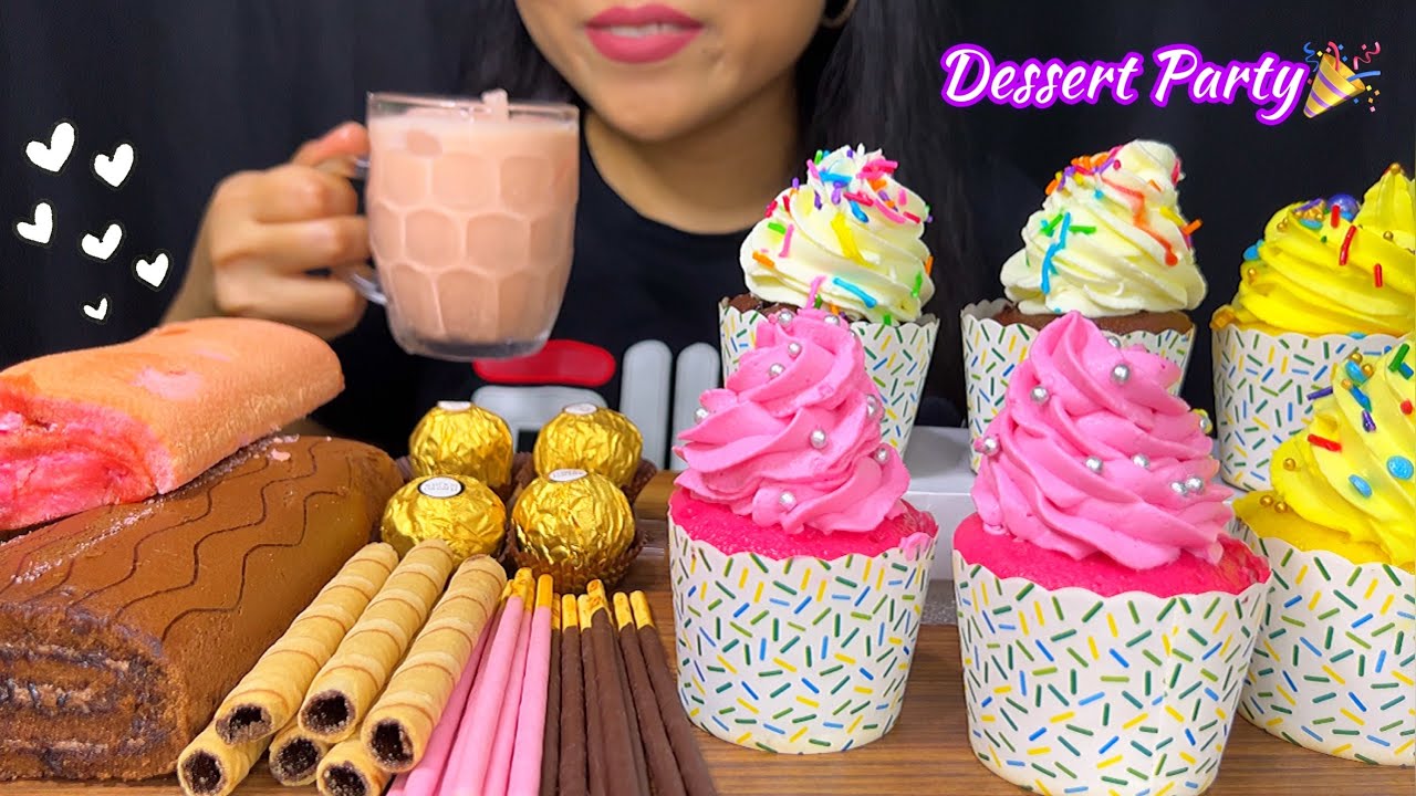 Dessert Party 🎉 | Eating Cupcakes, Chocolate Dessert & Milkshakes | ASMR | Cake Eating | Chocolate|
