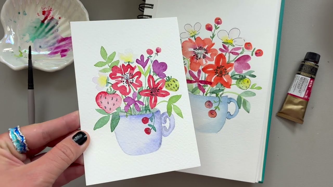 🌸 Summer Flower Bouquet with Strawberries in a Cup