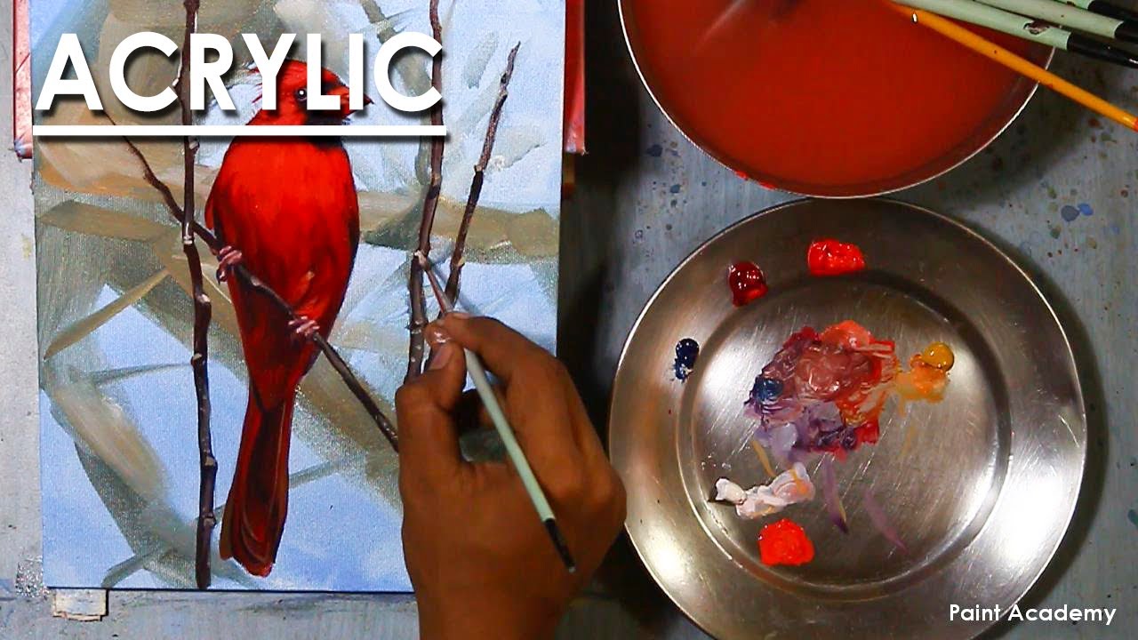 Acrylic Painting Bird : Northern Cardinal | steps to follow