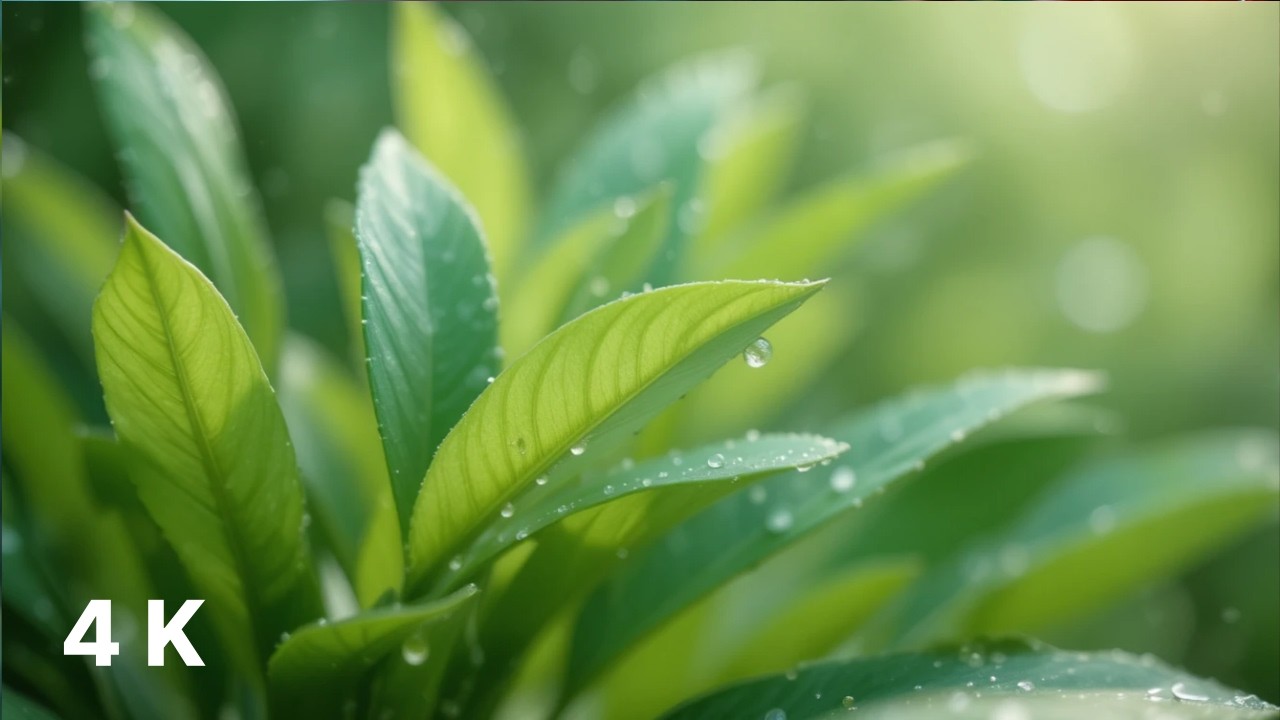 Raindrops Resting on Quiet Leaves