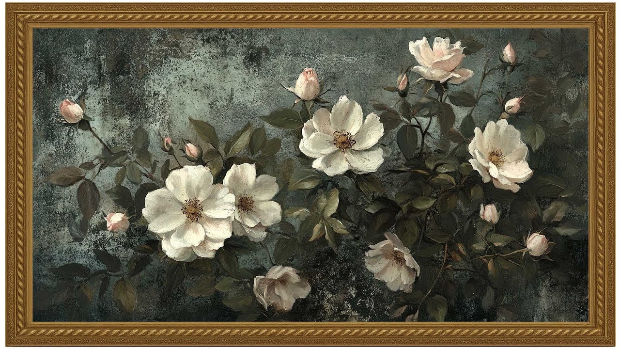 Vintage Rose Oil Painting | Ambient Floral Art Loop | Romantic Botanical Wall Display (2 Hours Loop)