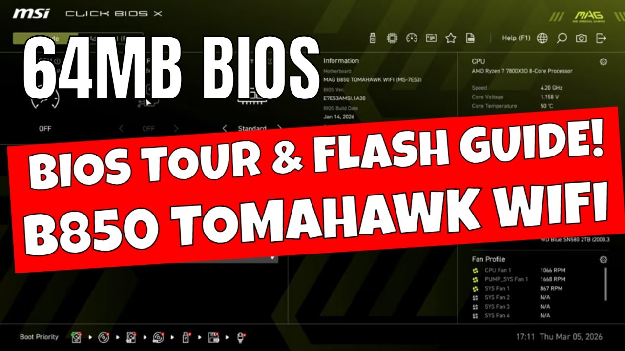 MSI B850 Tomahawk 64MB Click BIOS X Обзор и руководство по Mflash