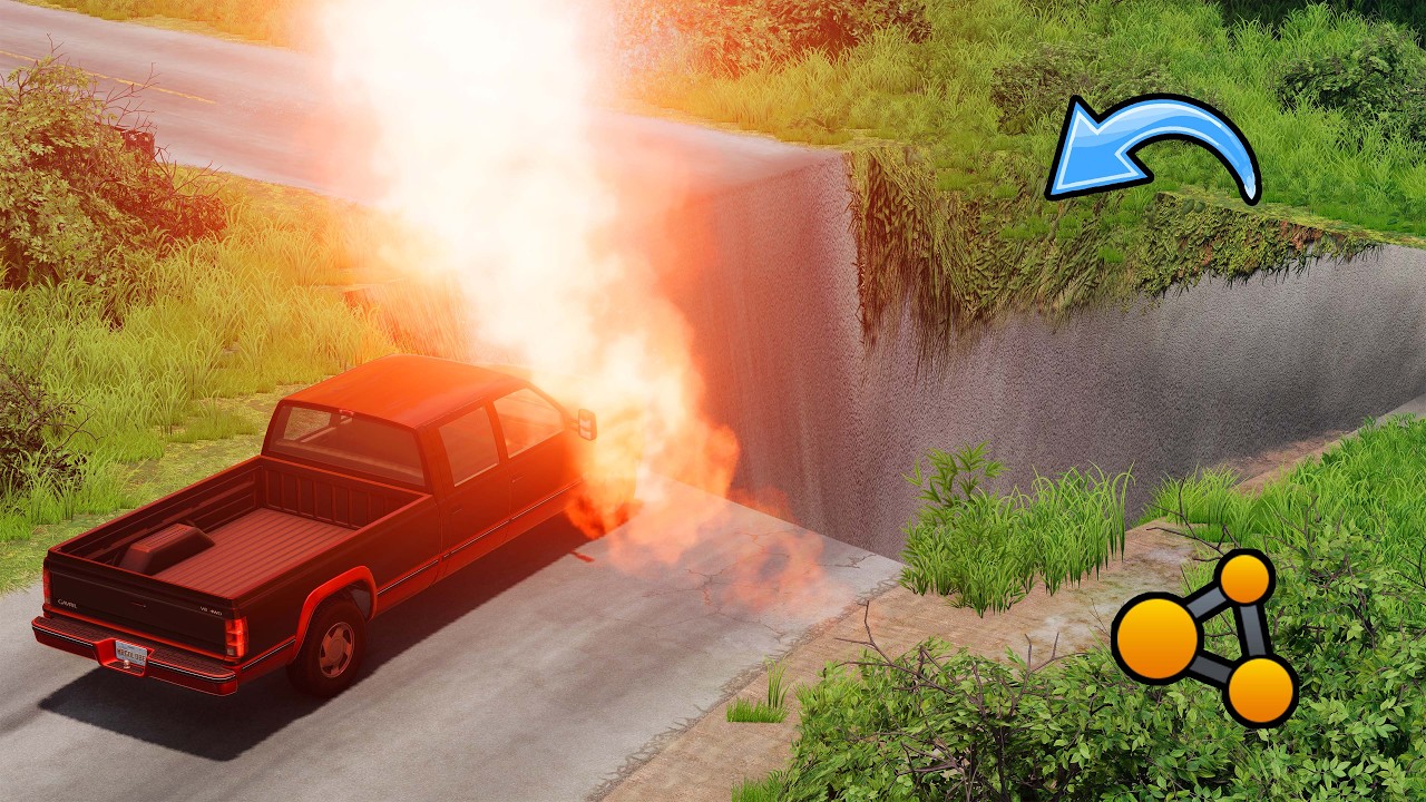 Cars vs Square Pit #13 – Burning Cars Falling Down! BeamNG.drive