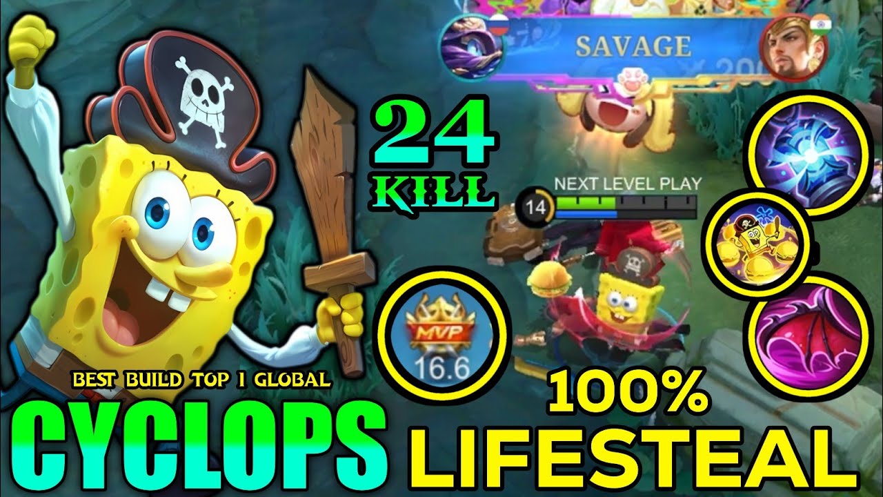 SAVAGE + 24 Kills!! Cyclops Midlane LifeSteal build!! - Best build Top 1 Global Cyclops - MLBB