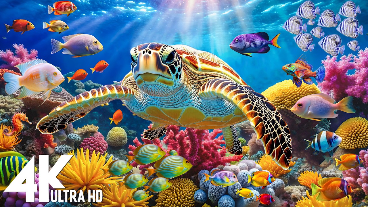 Ocean 4K - Sea Animals for Relaxation, Beautiful Coral Reef Fish in Aquarium - 4K Video Ultra HD #24
