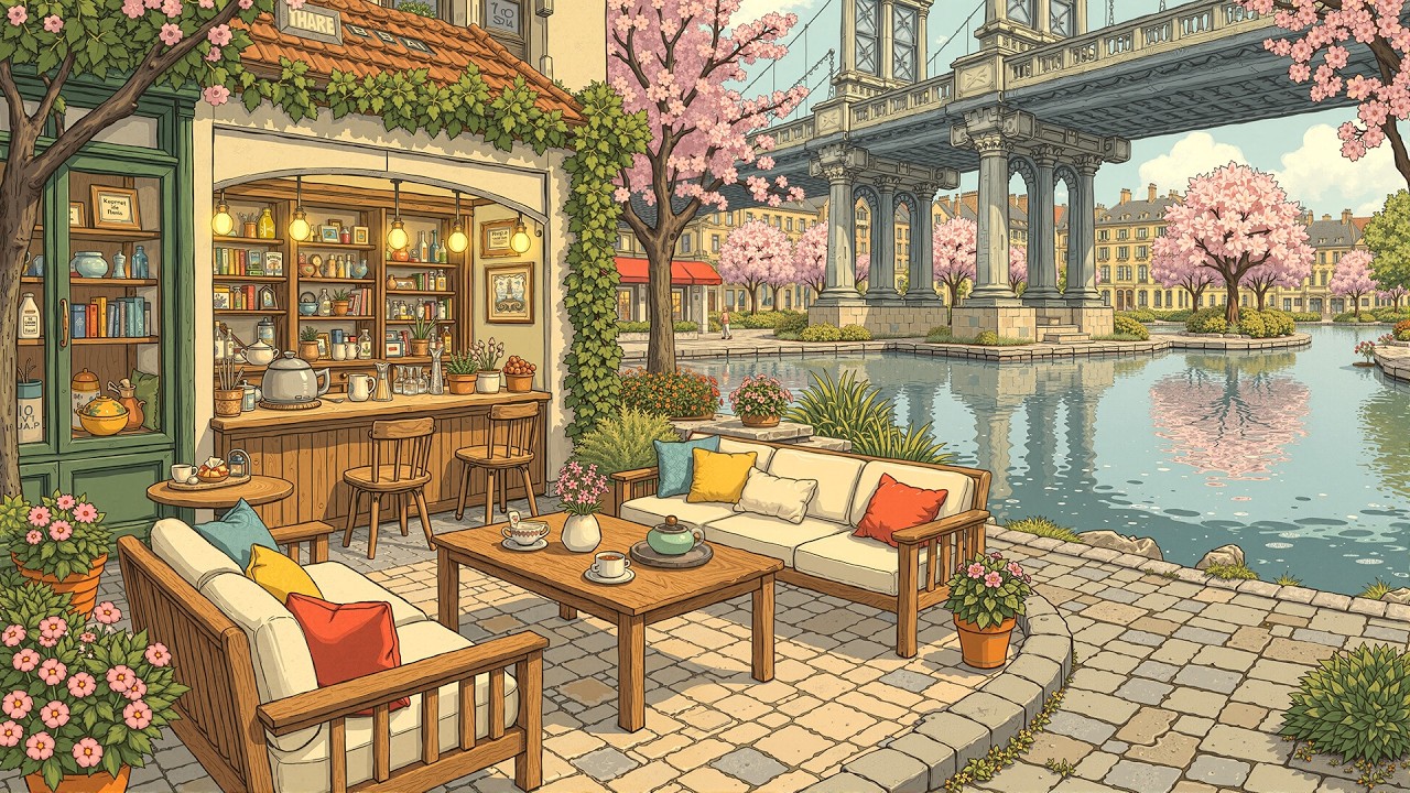 Spring Lofi Chill 🌺 Calm Morning at Lakeside Cafe ☕ Lofi Beats for Study, Work & Relax