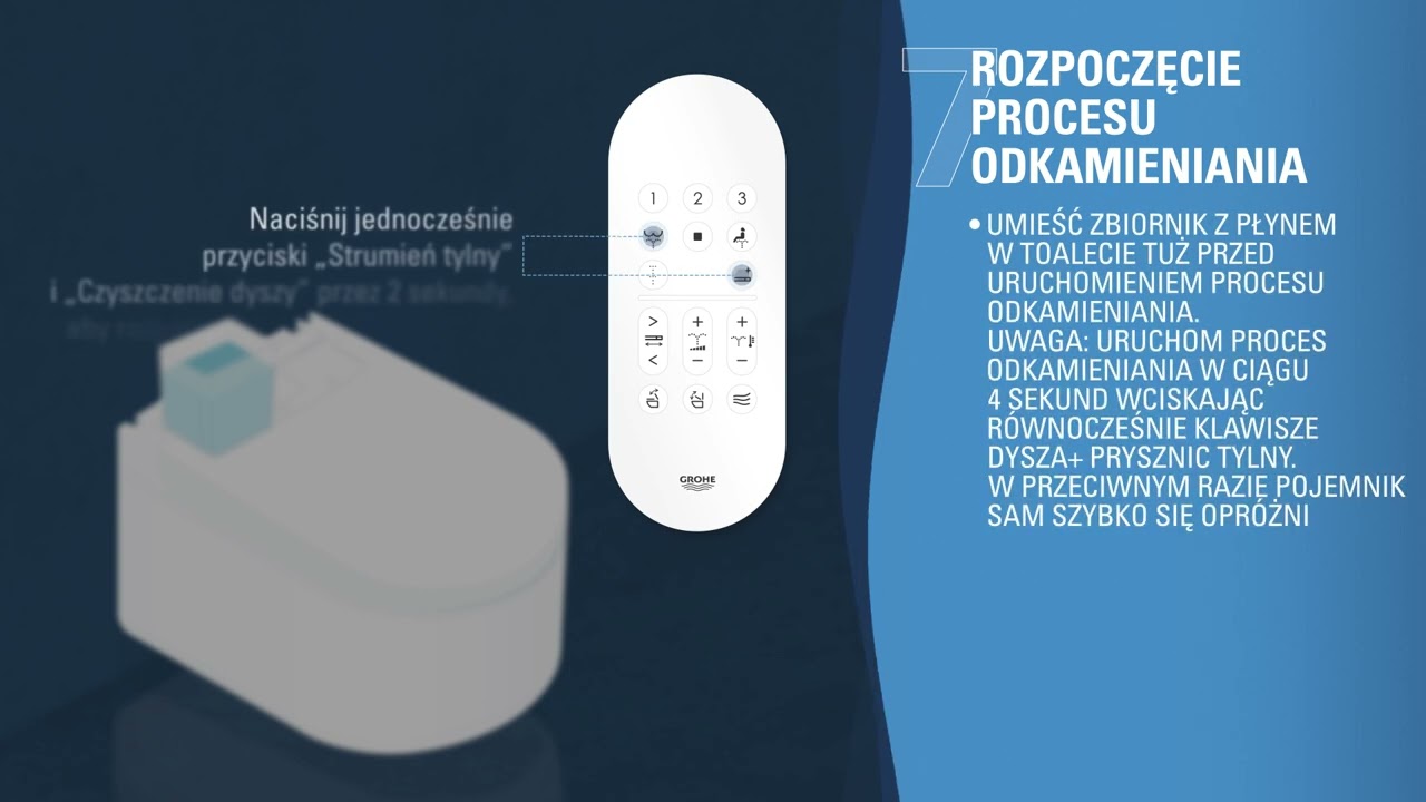 Proces odkamieniania toalety myjącej GROHE Sensia Pro