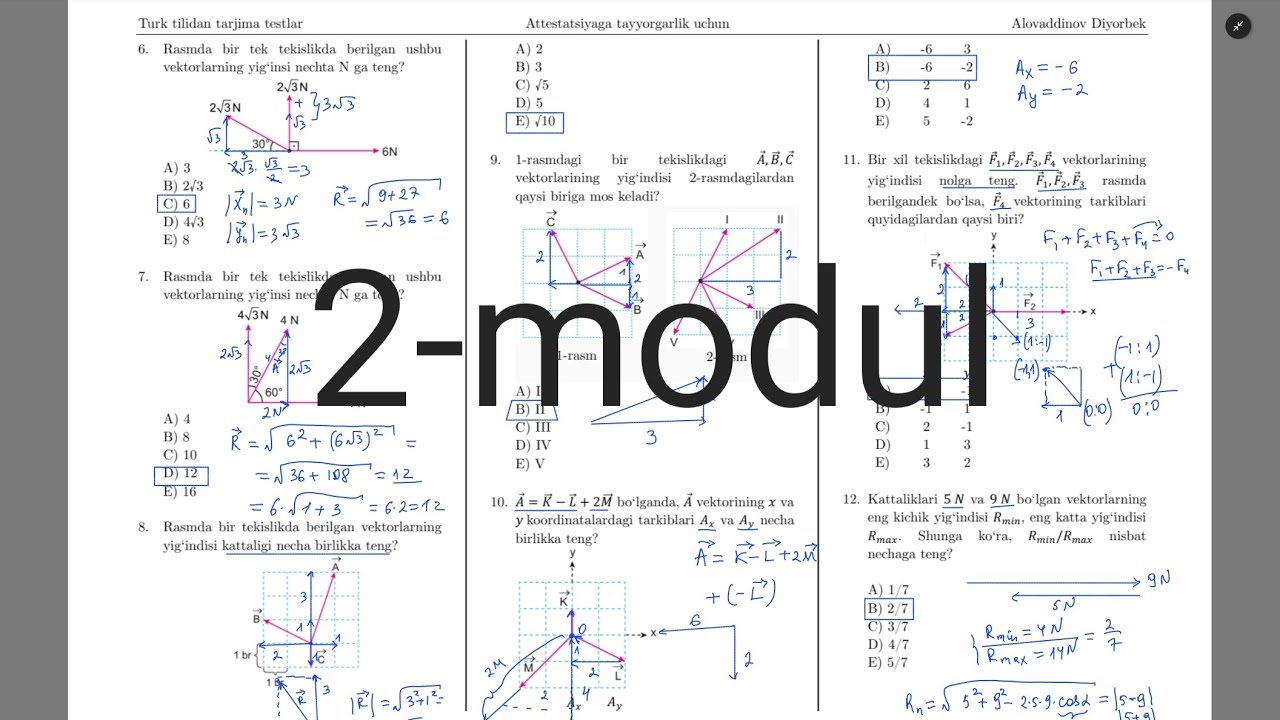 2-modul yechimlari. Turkcha Ayt-fizika tarjima kitobi