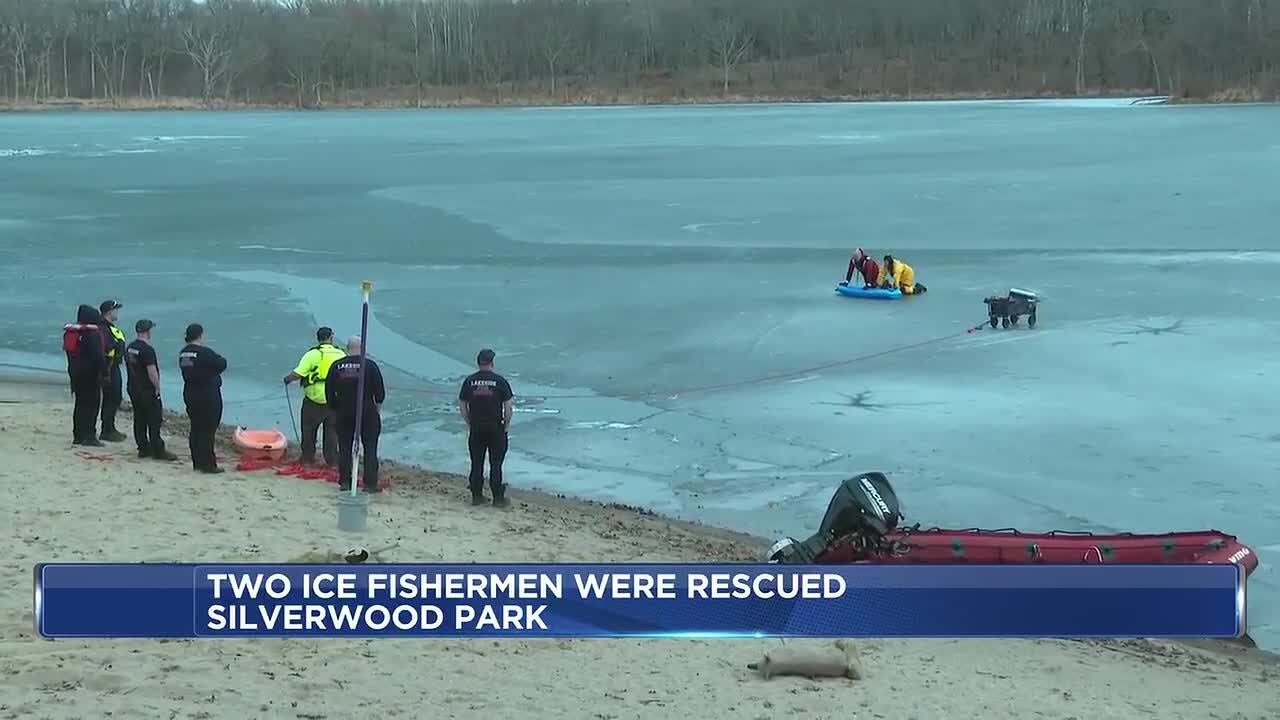 &lsquo;Very high-risk kind of situation&rsquo;: Lakeside Fire Rescue officials rescue 2 ice fishermen who fel...