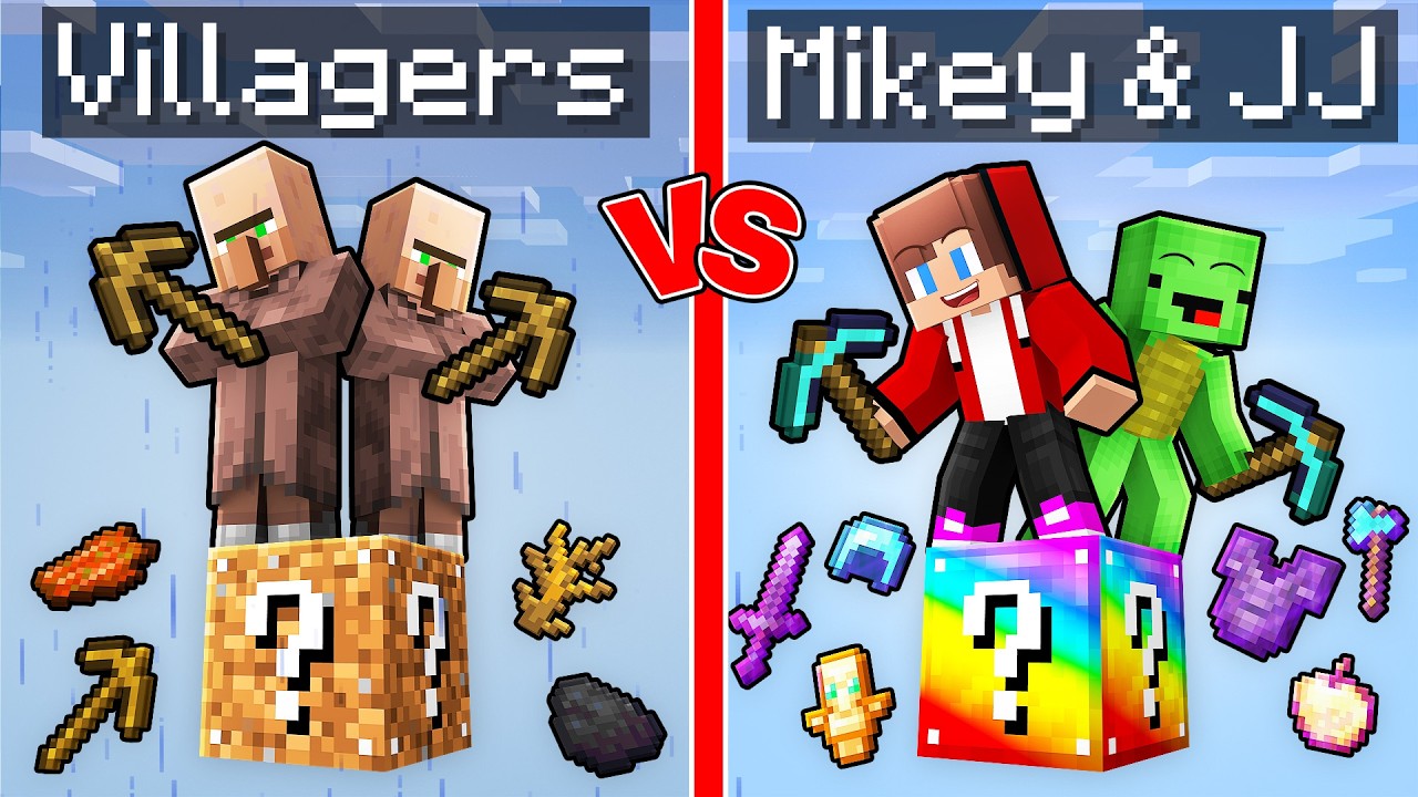 Villagers vs Mikey & JJ: OP Lucky Block Survival Battle in Minecraft - Maizen