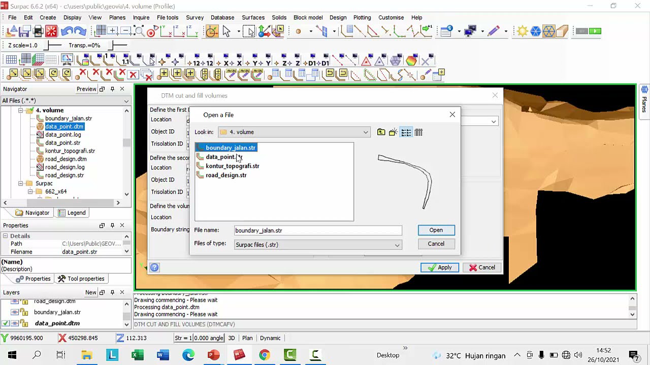 5.  Volume Cut and Fill Surpac