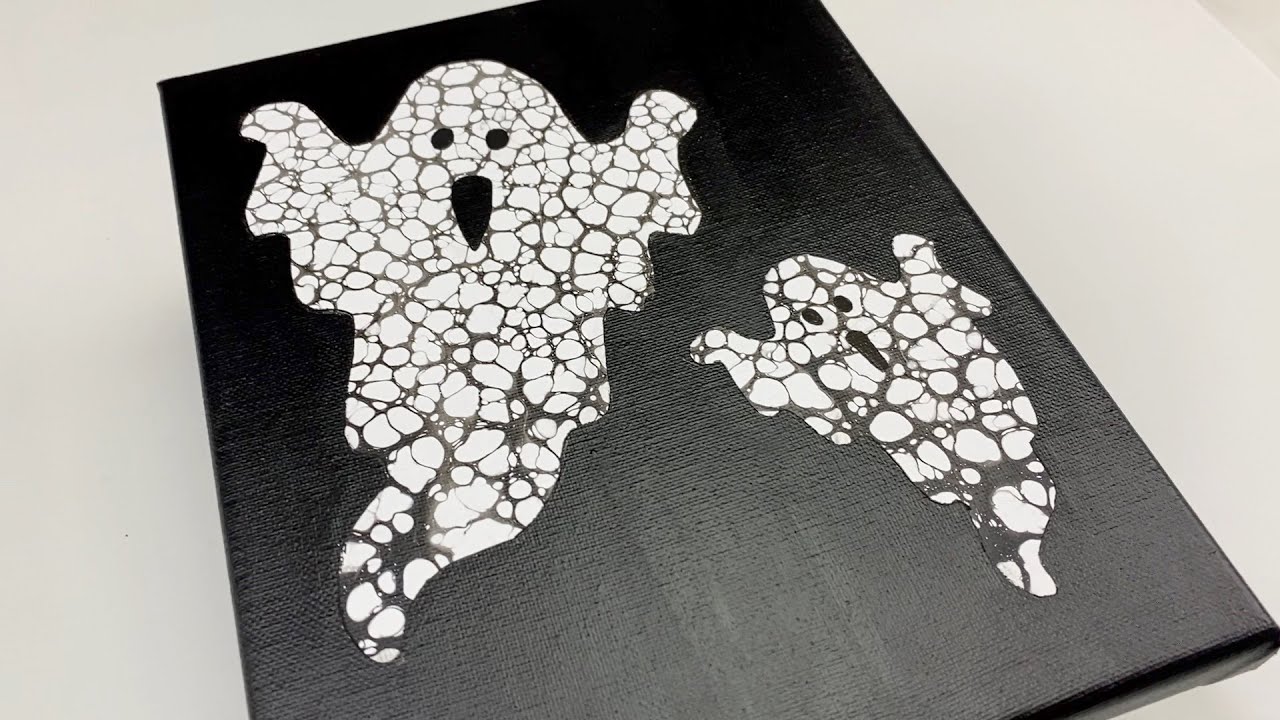 90. GHOSTS | Halloween Art Inspiration| Embellished Acrylic Swipe | Acrylic Pouring Tutorial