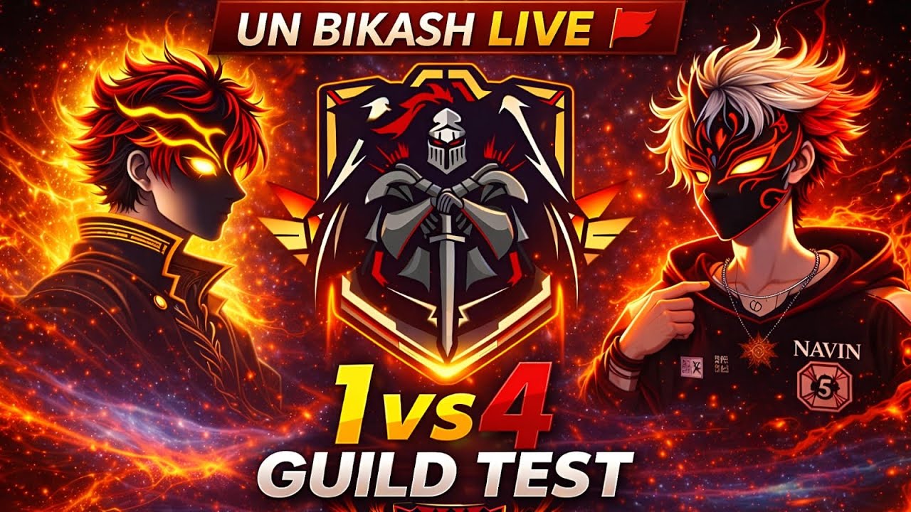 ☠️😱ଆଜି କିଏ ଦବ 1v4 Guild test 😱✅||#UN_BIKASH #freefirelive #guildtest