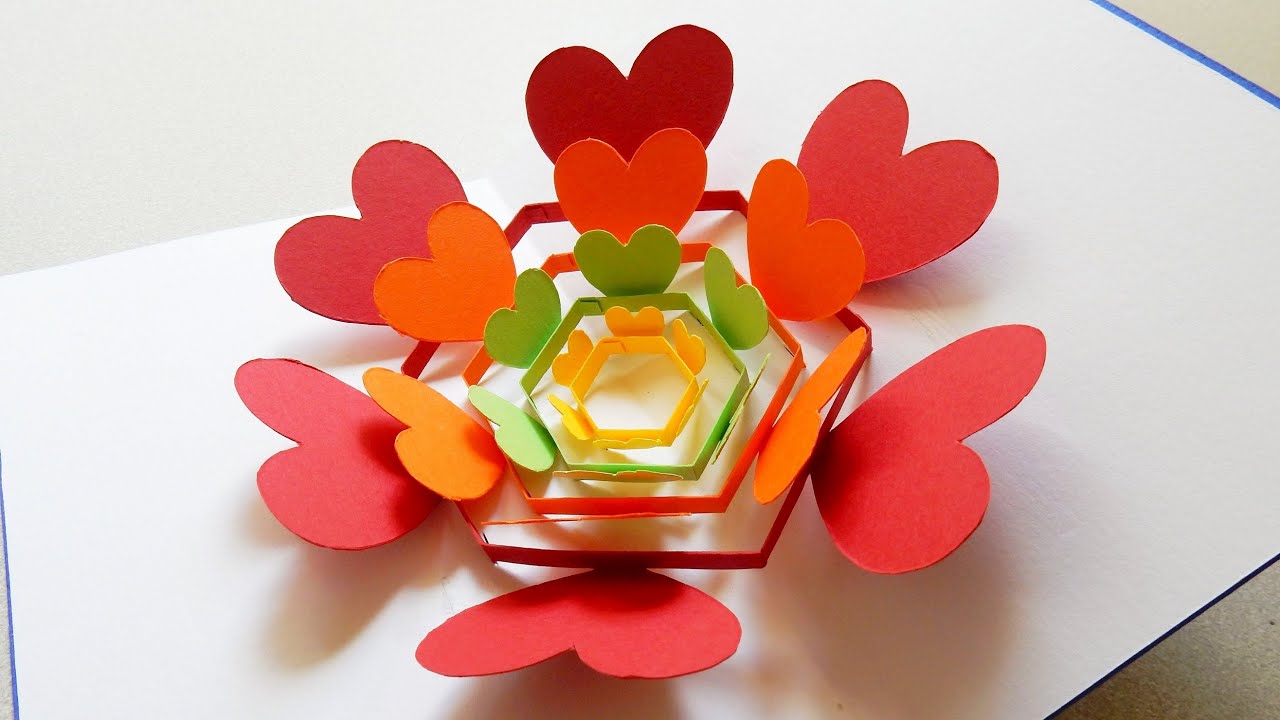Pop up card (radiant hearts) - learn how to make a heart flower greeting card - EzyCraft