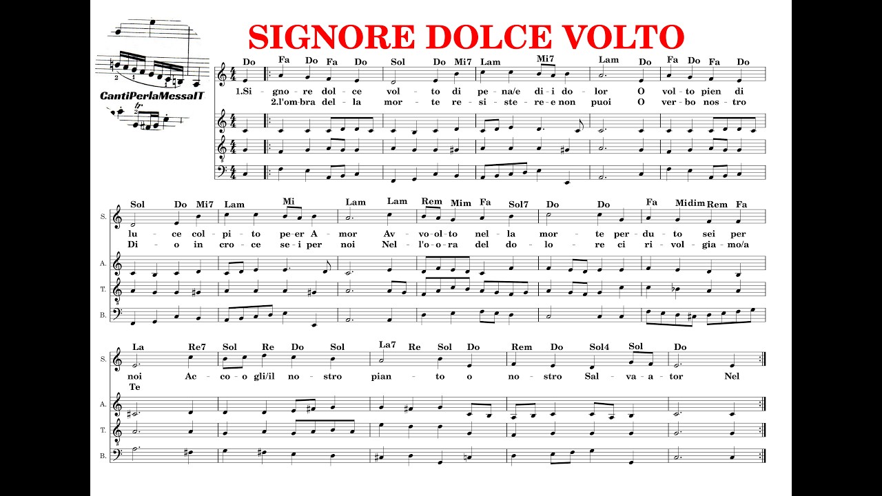 SIGNORE DOLCE VOLTO spartito SATB accordi testo (choir cantiperlamessaIT)