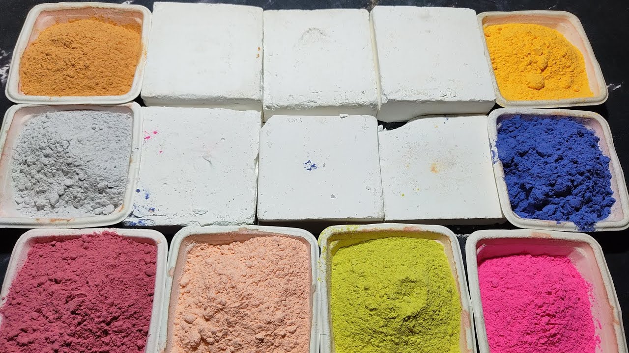 Blocks Covered With 8 Different Coloured Of Holi Powder ~  Collab With @powderyfunasmr25