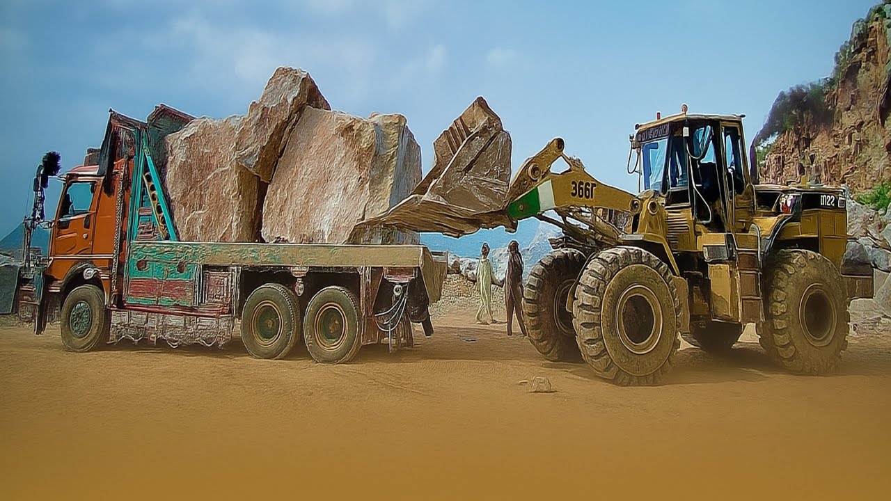 Huge Mountain Marble Cutting & Heavy Truck Loading | Satisfying Marble Factory Work