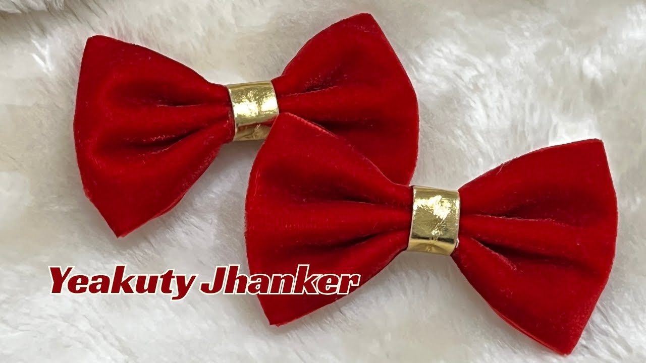 DIY-Red Velvet Ribbon Bow Hair Clip -Quickest, Simplest and Elegant Hair Accessories for a Beginner.