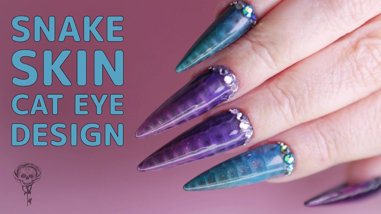 Snake Skin Cat Eye Design on Stiletto Nails